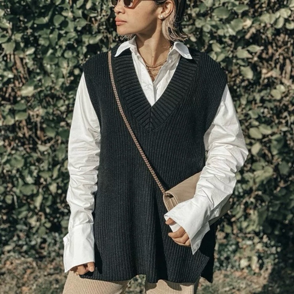 H&M Divided Oversized Chunky Rib Knit Sweater Vest Bloggers Favorite Size XXL